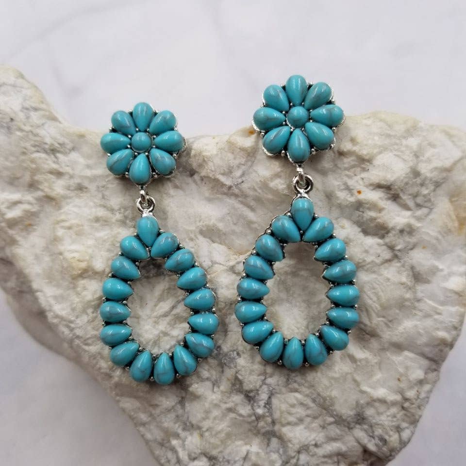 #501 Flower Turquoise Teardrop Earrings