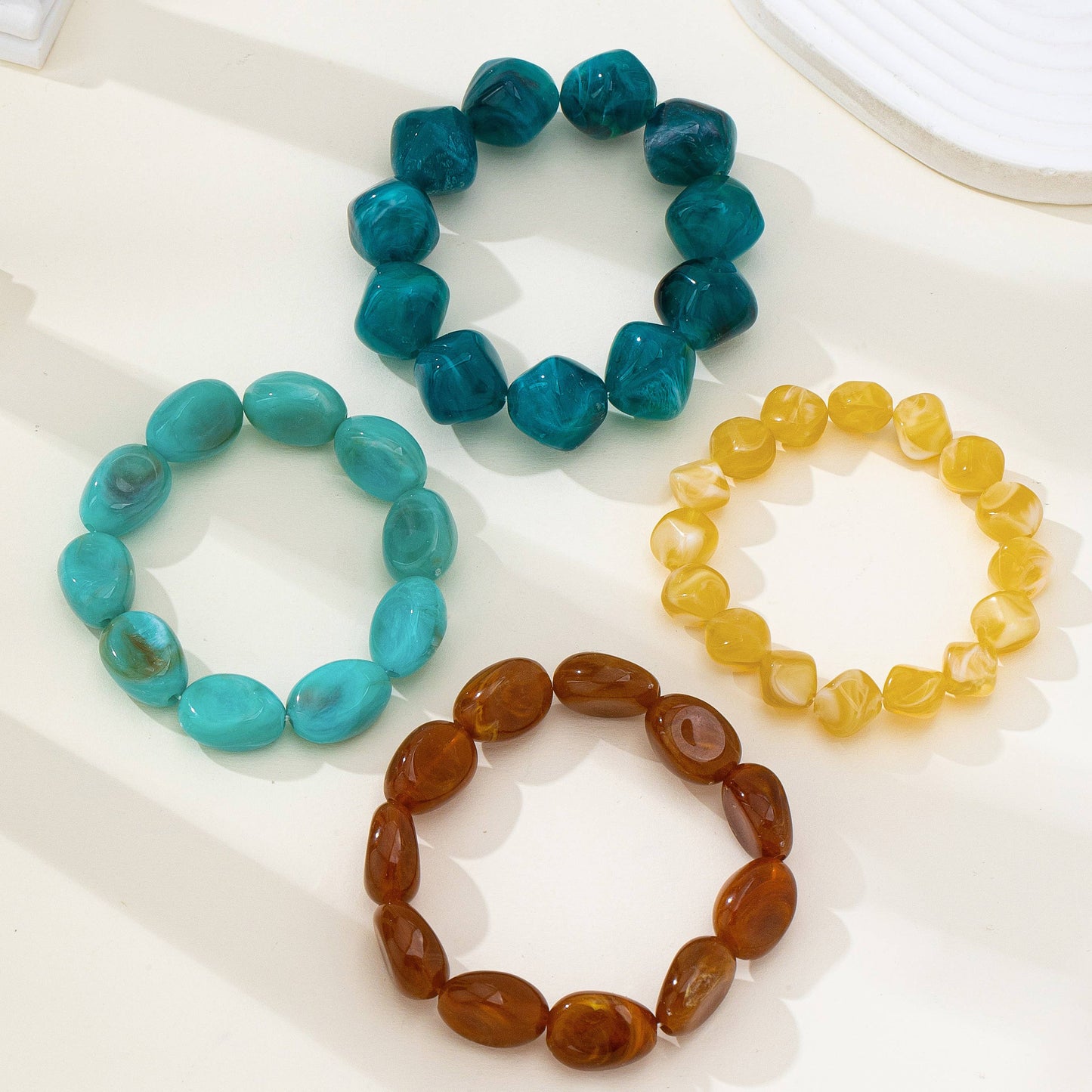 #1090 Bohemian Resin Nugget Stretch Bracelet Set of 4