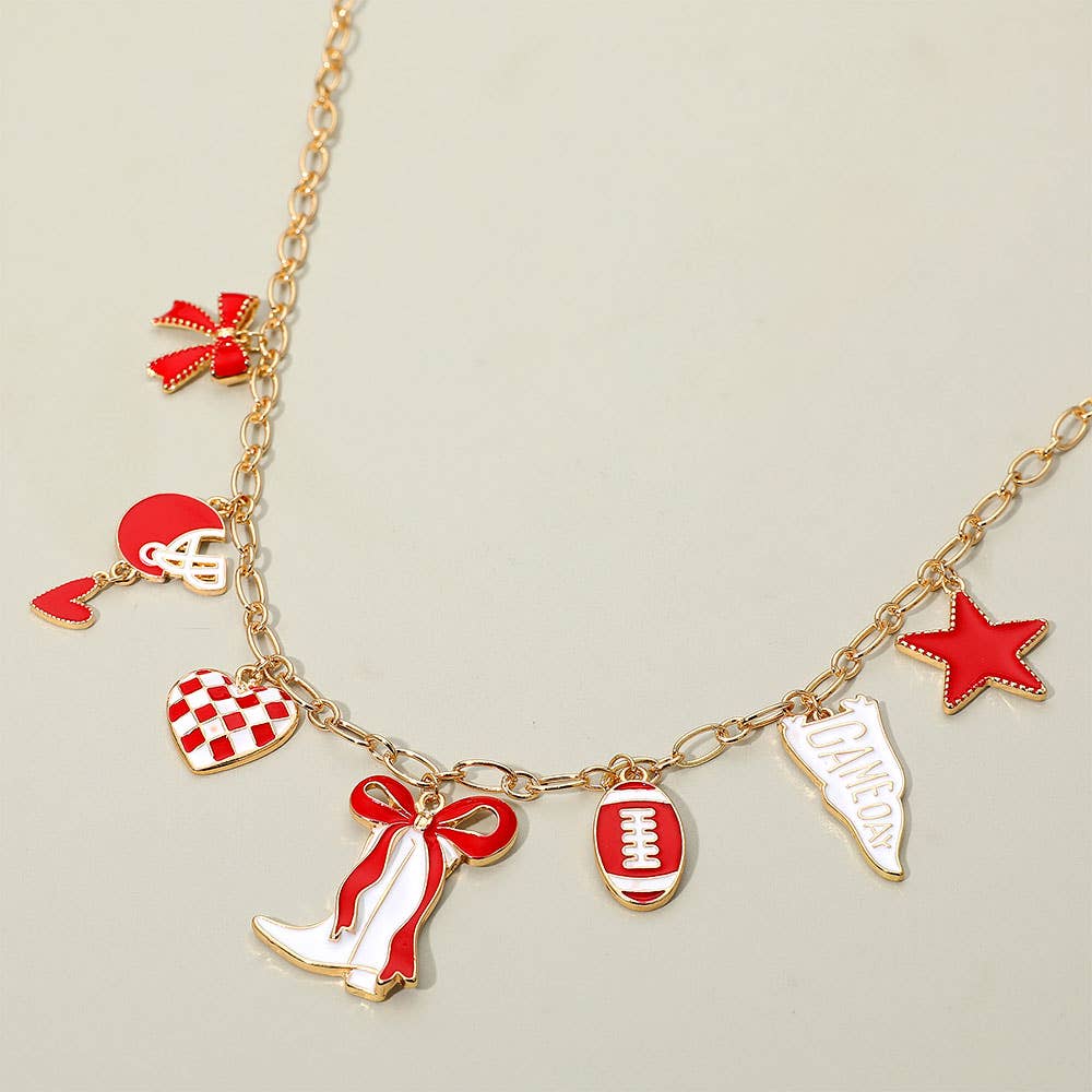 #466 Game Day Football Theme Charm Station Necklace