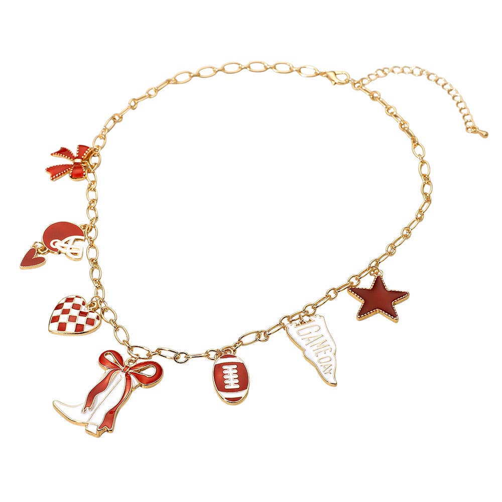#466 Game Day Football Theme Charm Station Necklace