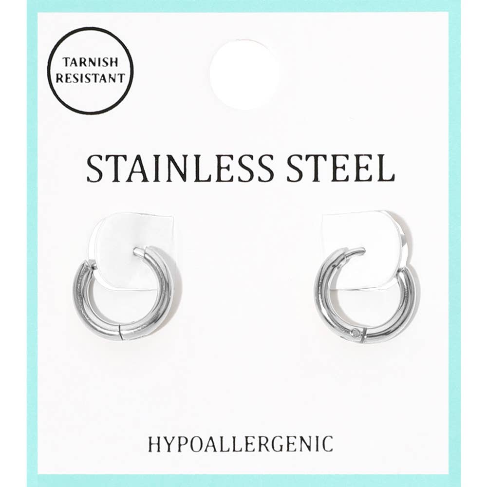 #472 Stainless Steel Hypoallergenic Mini Huggie Hoop Earrings