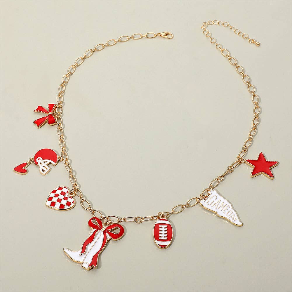 #466 Game Day Football Theme Charm Station Necklace