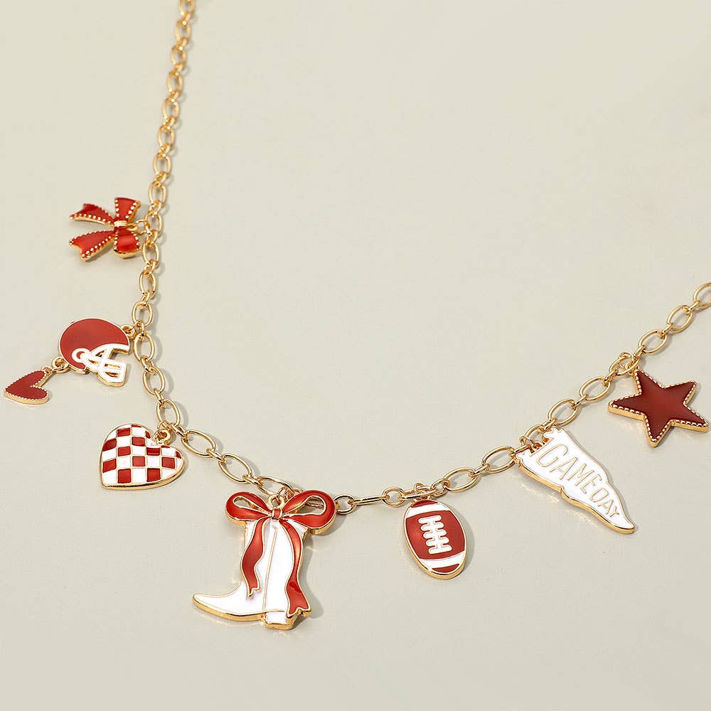 #466 Game Day Football Theme Charm Station Necklace