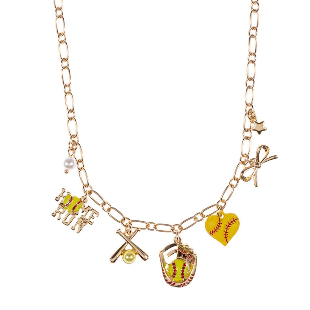 #474 Softball Bow Pearl Charm Necklace