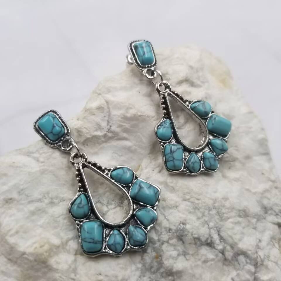 #503 Glamorous Natural Stone Turquoise Dangle Earrings