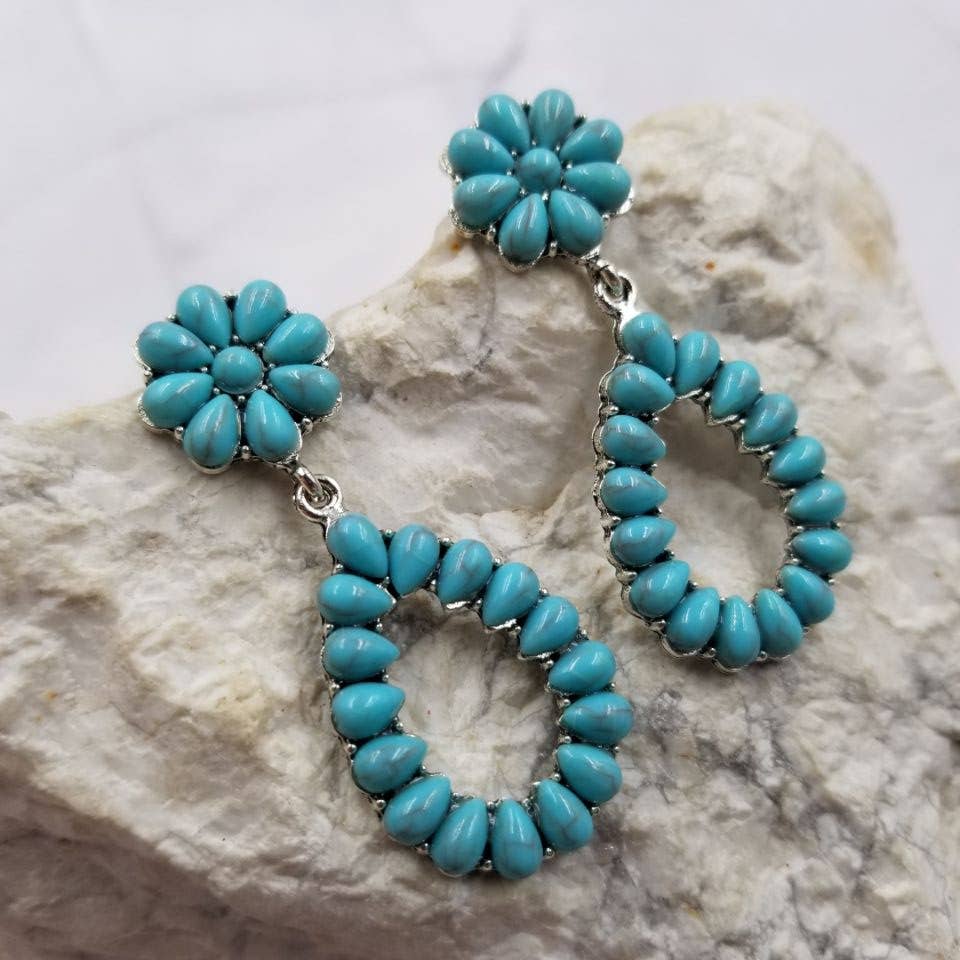 #501 Flower Turquoise Teardrop Earrings