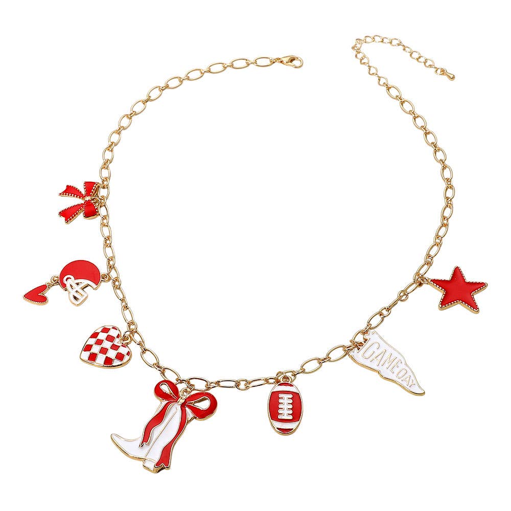 #466 Game Day Football Theme Charm Station Necklace