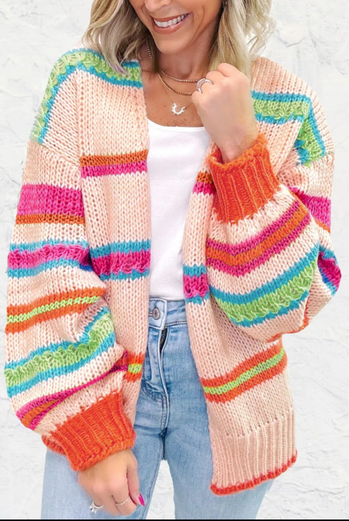#607 Striped Pattern Knit Oversize Cardigan