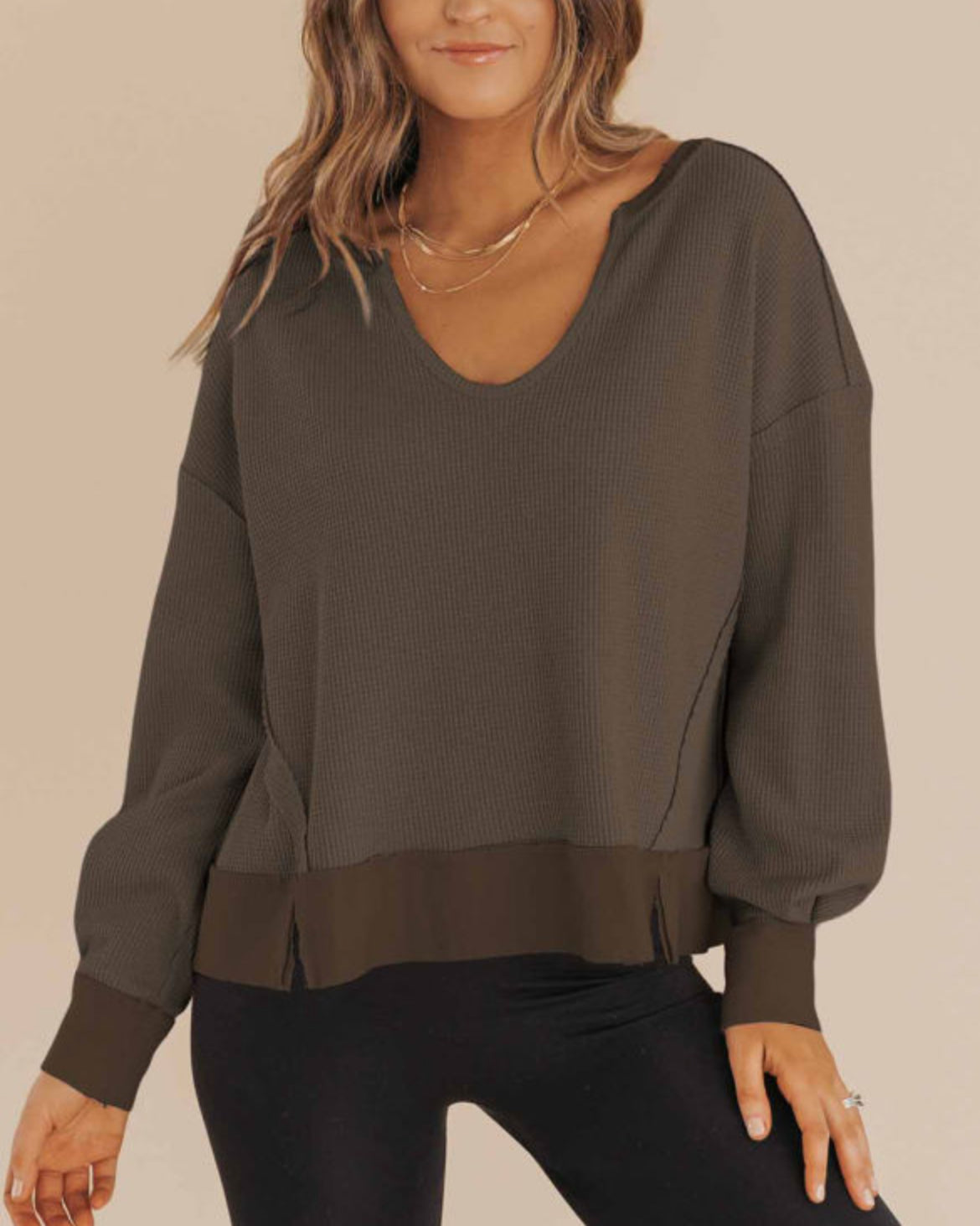 #703 Waffle V Neck Sweatshirt