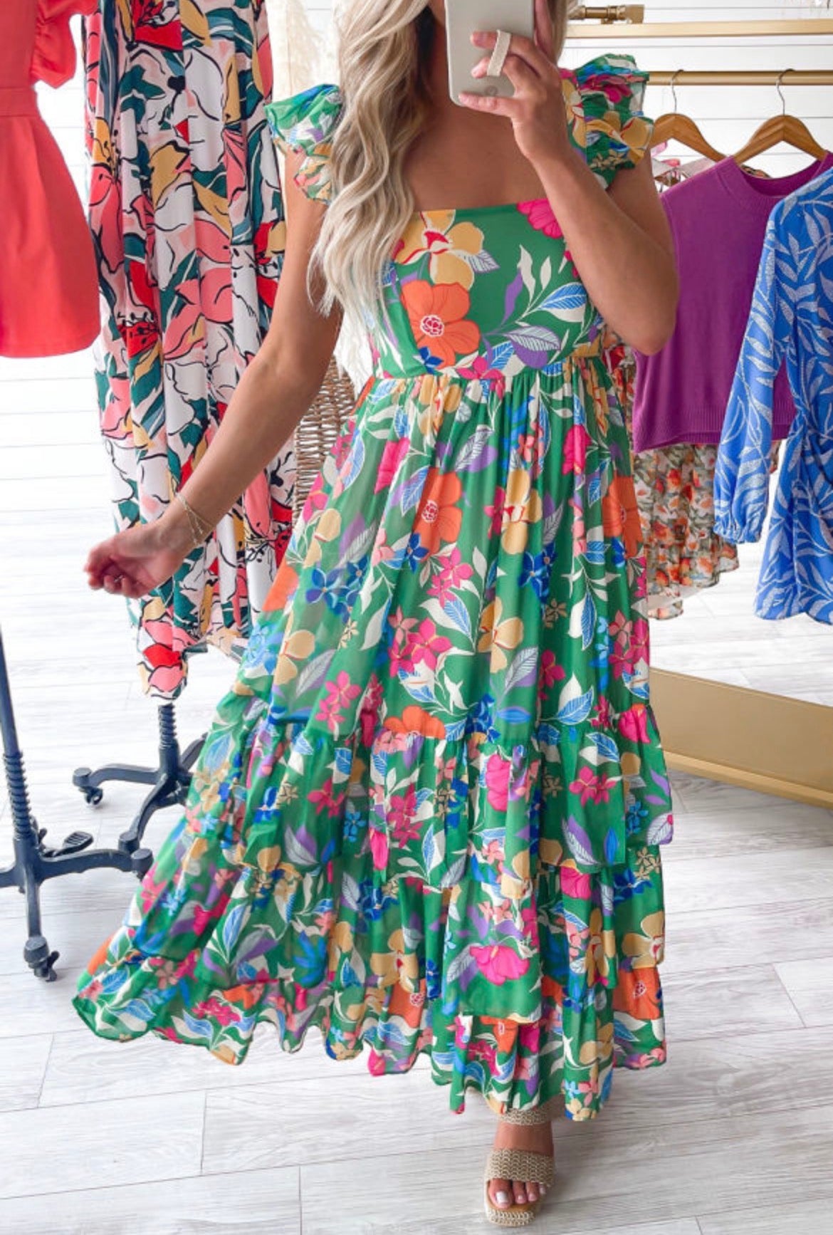 #757 Green Floral Maxi Dress