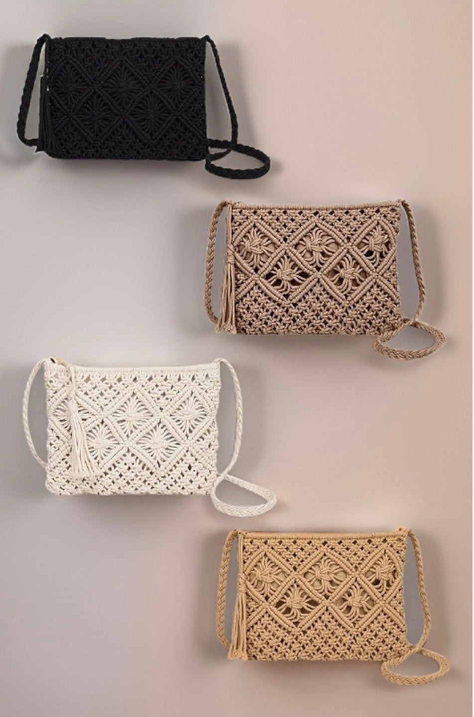 #870 WOVEN BOHEMIAN TASSEL CROCHET SHOULDER BAG