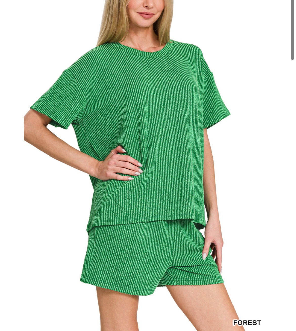 #869 RAISED RIB SHORT SLEEVE TEE & SHORT PANTS SET