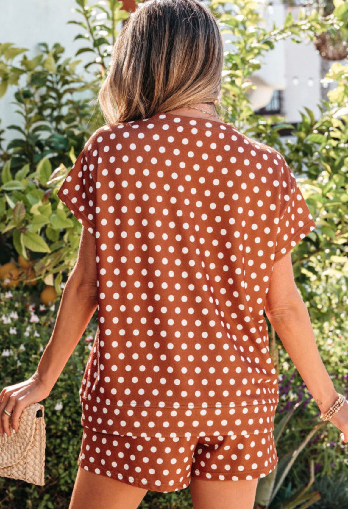 #896 Brown Polka Dot Short Set