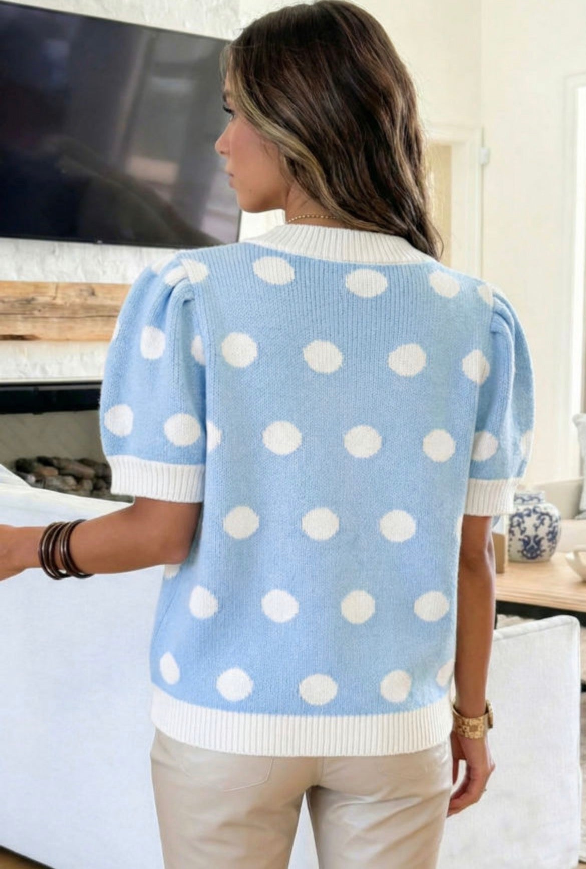 #903 Polka Dot Puff Sleeve Sweater