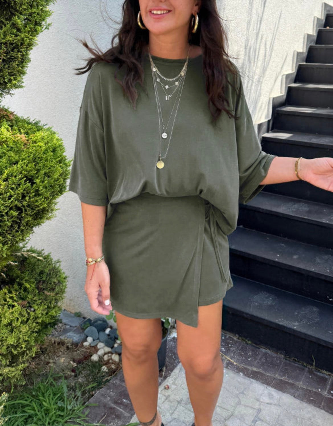 #936 Oversize Tee Tie Wrap Mini Skort