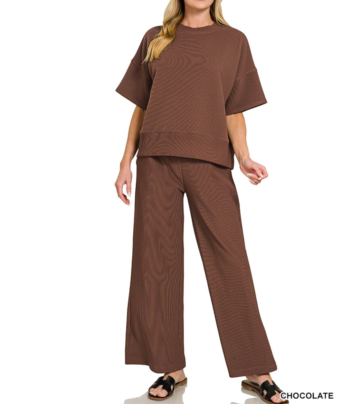 #984 Ribbed Scuba Short Sleeve Pant Set