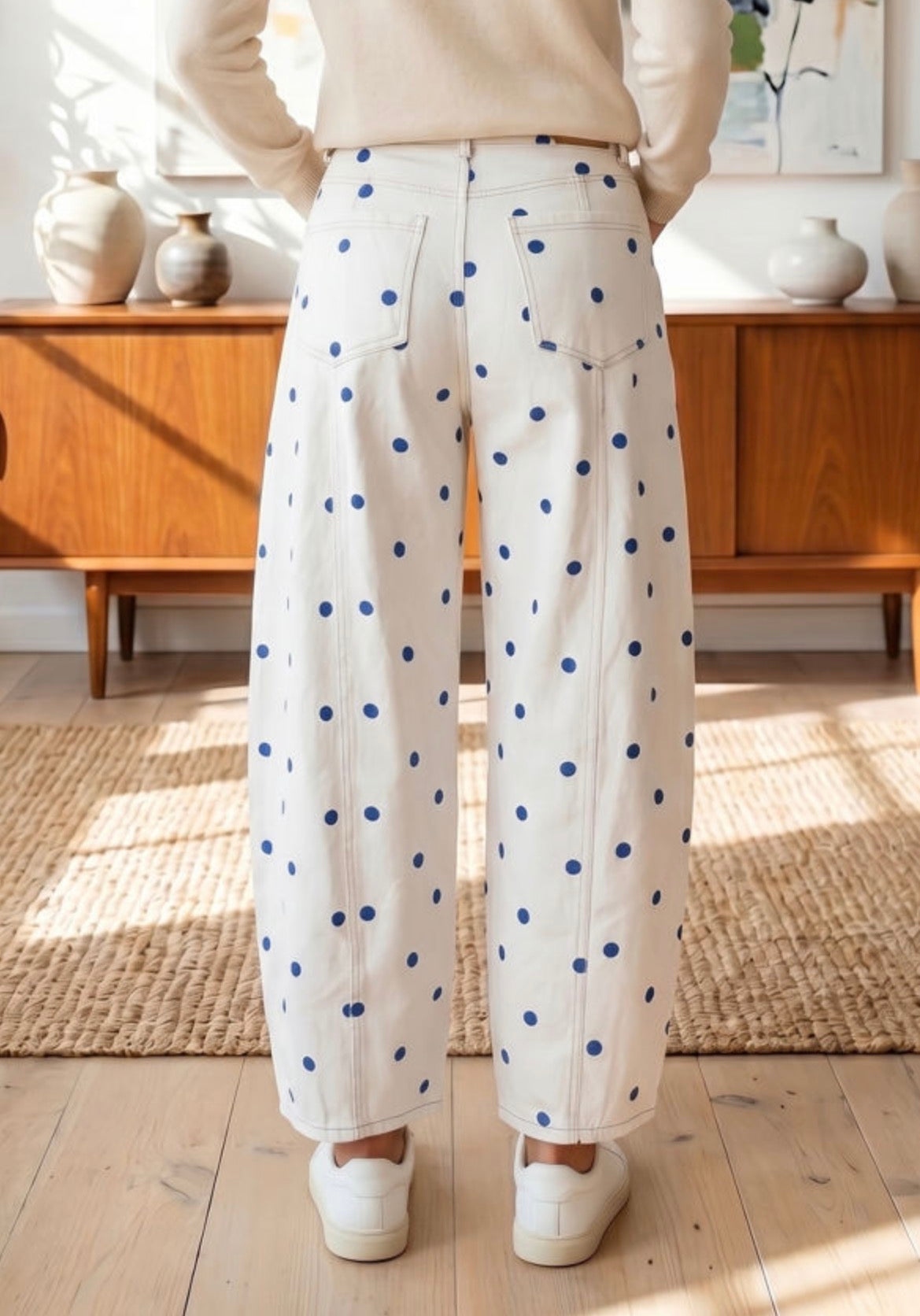 #987 Blue Polka Dot Barrel Jeans