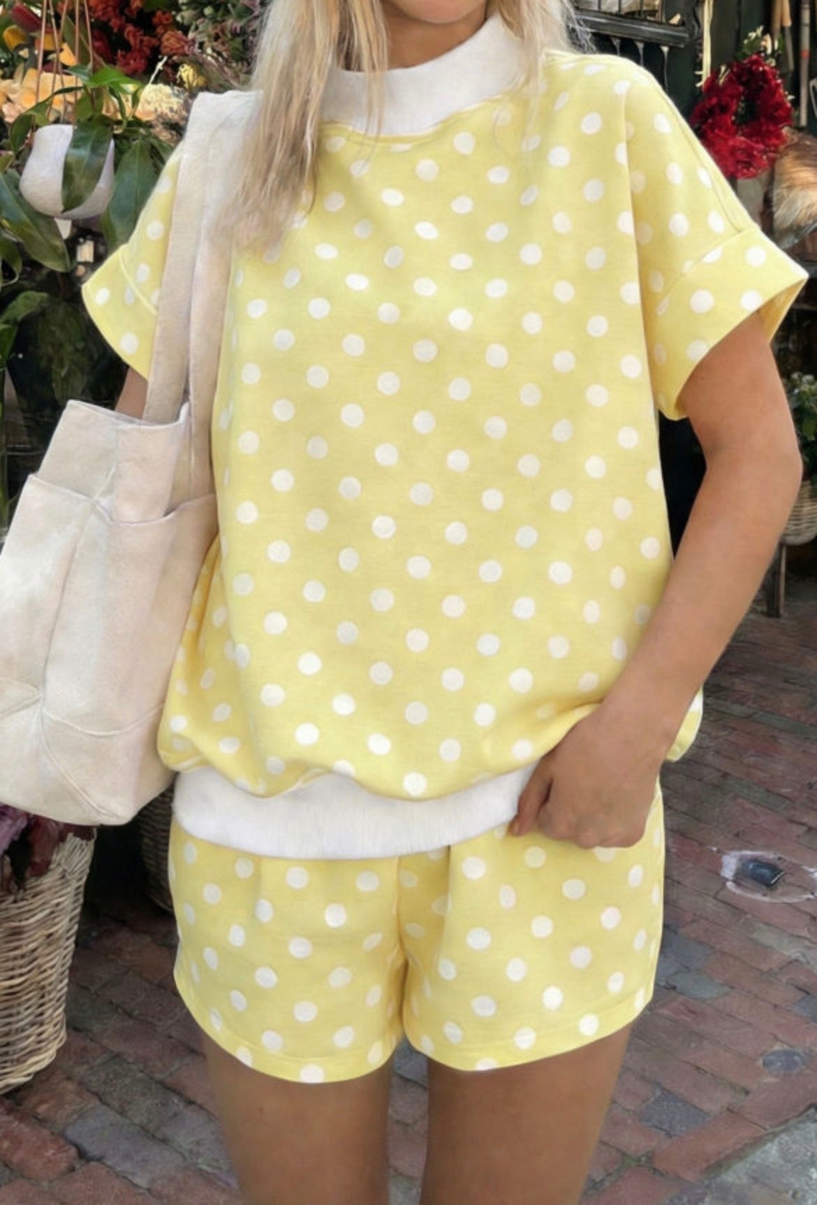 #985 Mock Neck Polka Dot Shorts Set