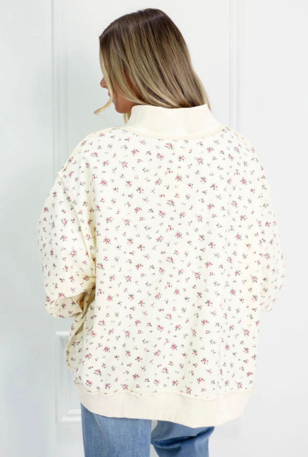 #997 Mock Neck Patchwork Floral Sweatshirt