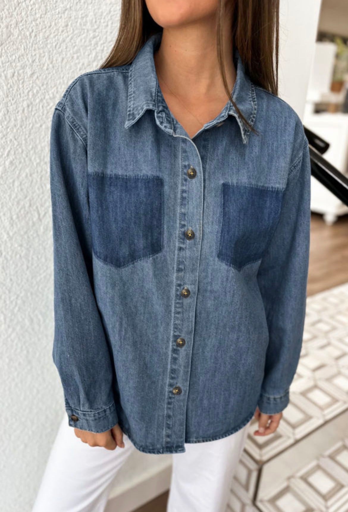 #1008 Casual Button Down Denim Shirt
