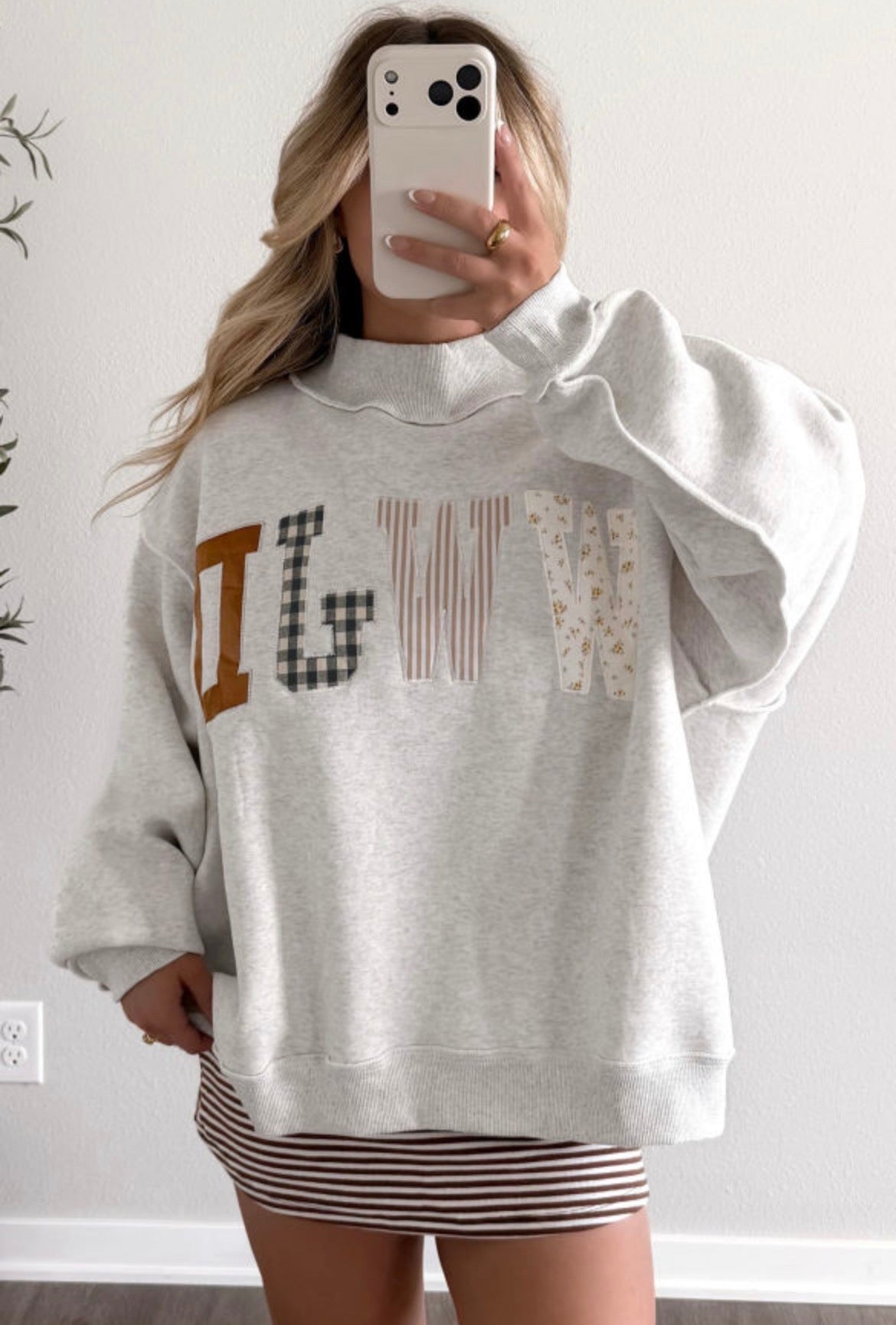 #1114 WWJD Embroidered Patch Mock Neck Sweatshirt
