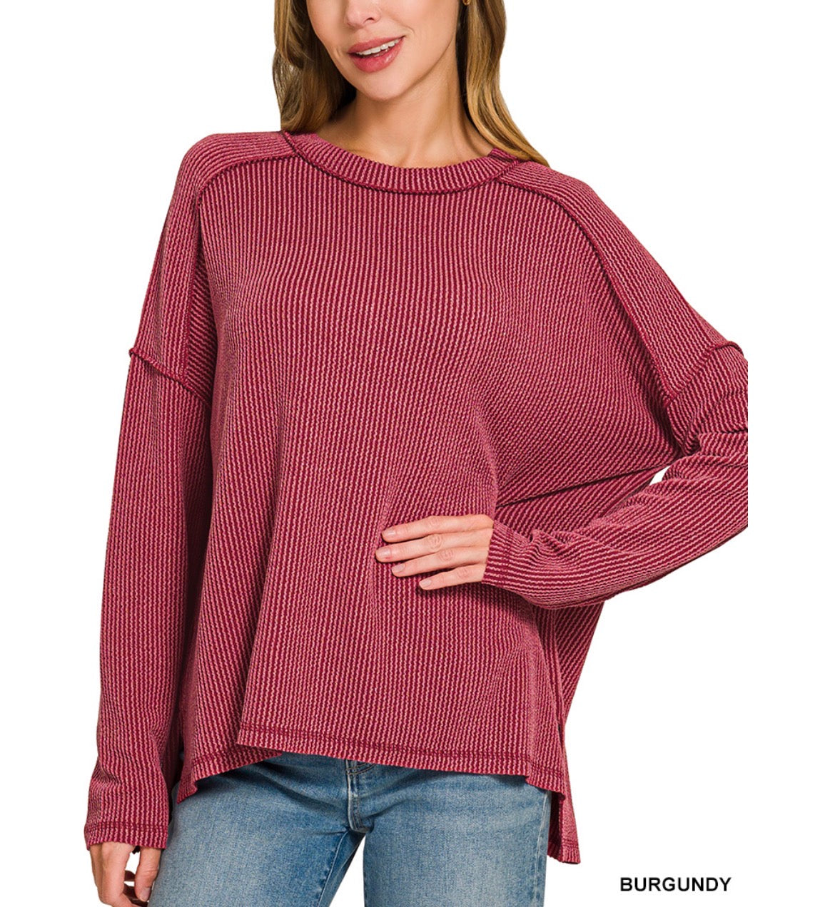 #1101 Raised Rib Long Sleeve Top