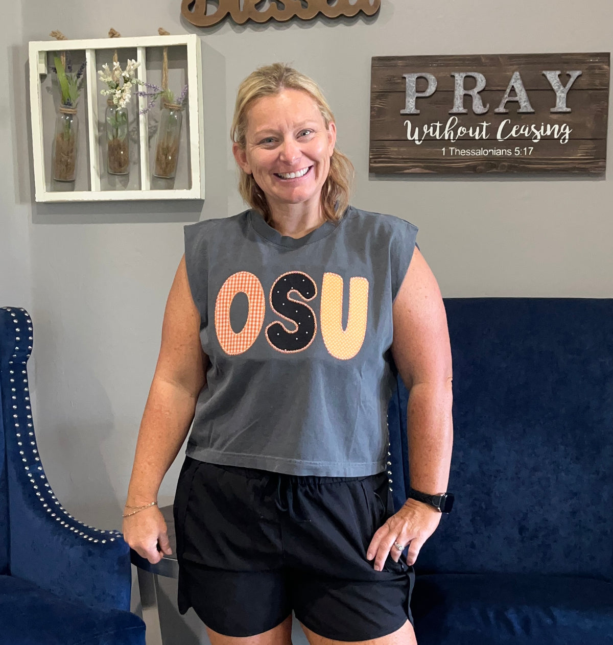 #1121 OU/OSU Embroidered Crop Muscle Tee