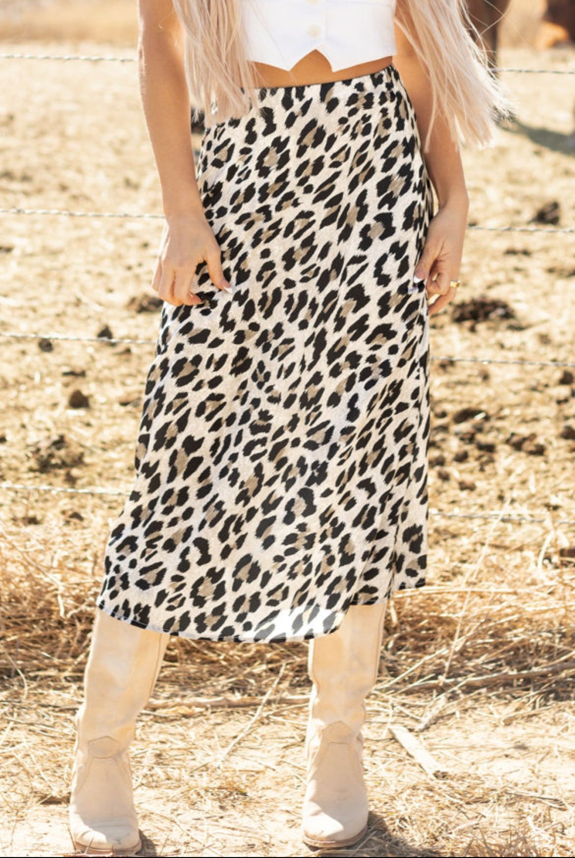 #377 Brown Leopard Print High Waist Midi Skirt