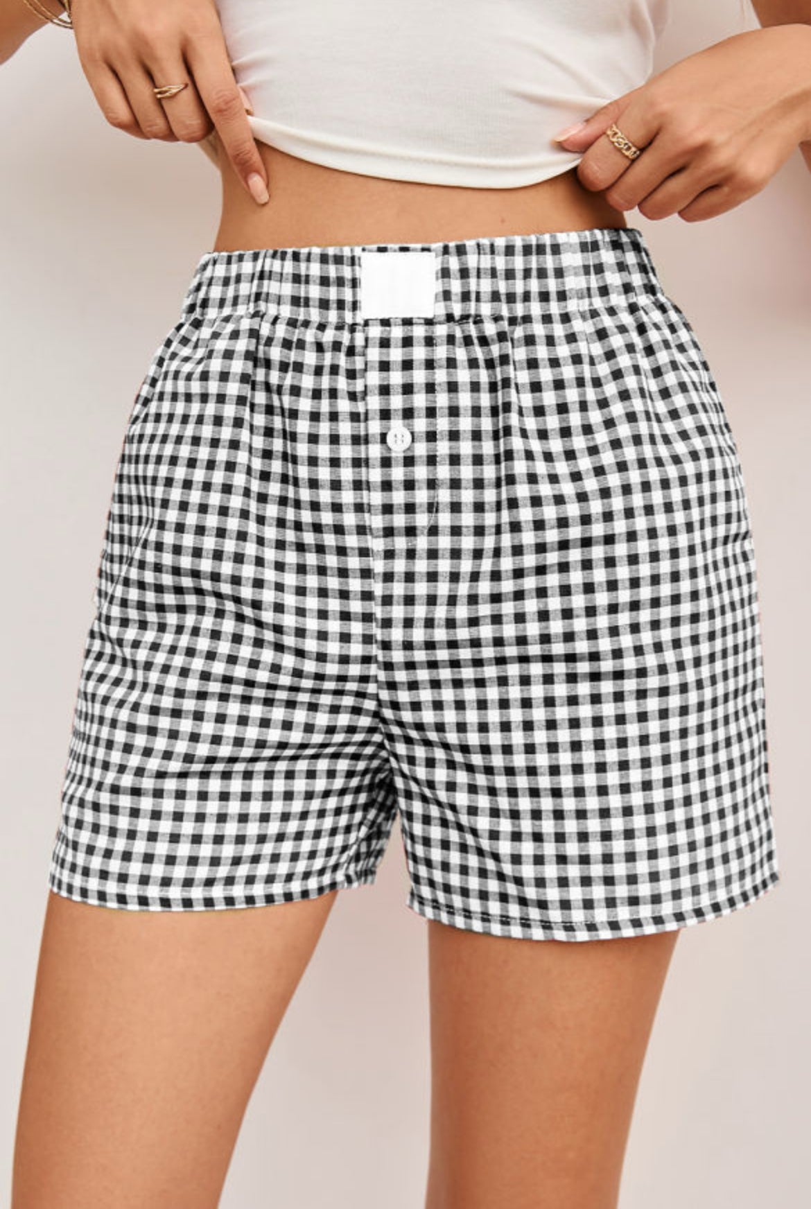 #450 Gingham Printed High Waist Shorts