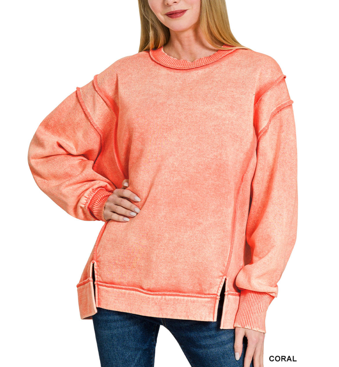 #509 Acid Wash Side Slit Sweatshirt