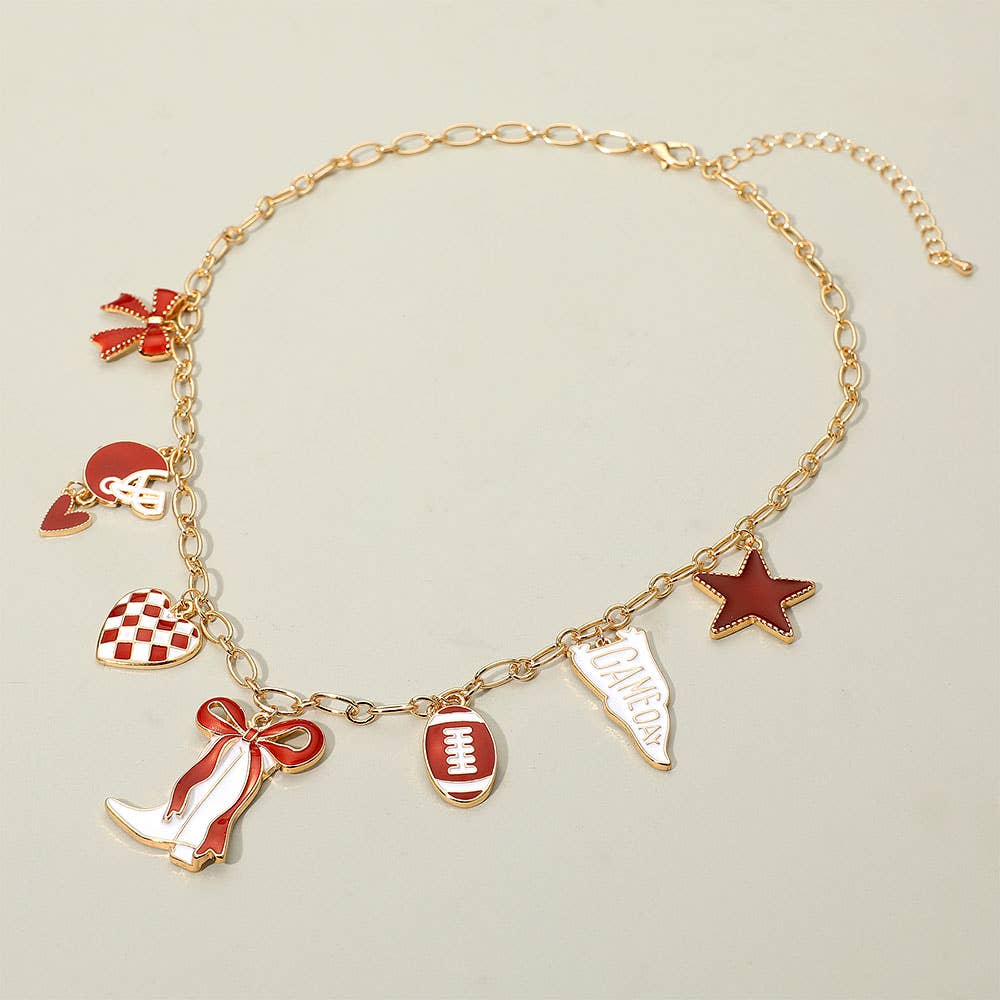 #466 Game Day Football Theme Charm Station Necklace