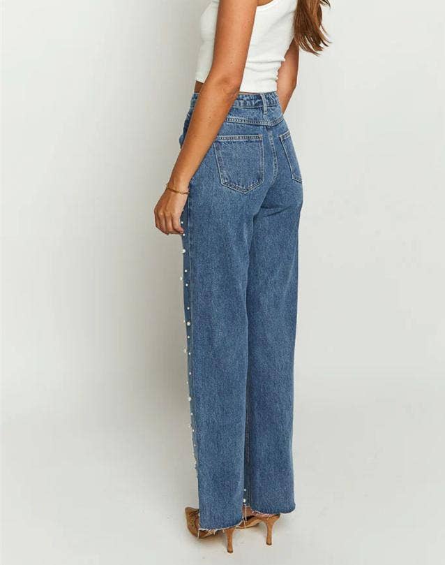#685 Pearl raw-edge straight jeans