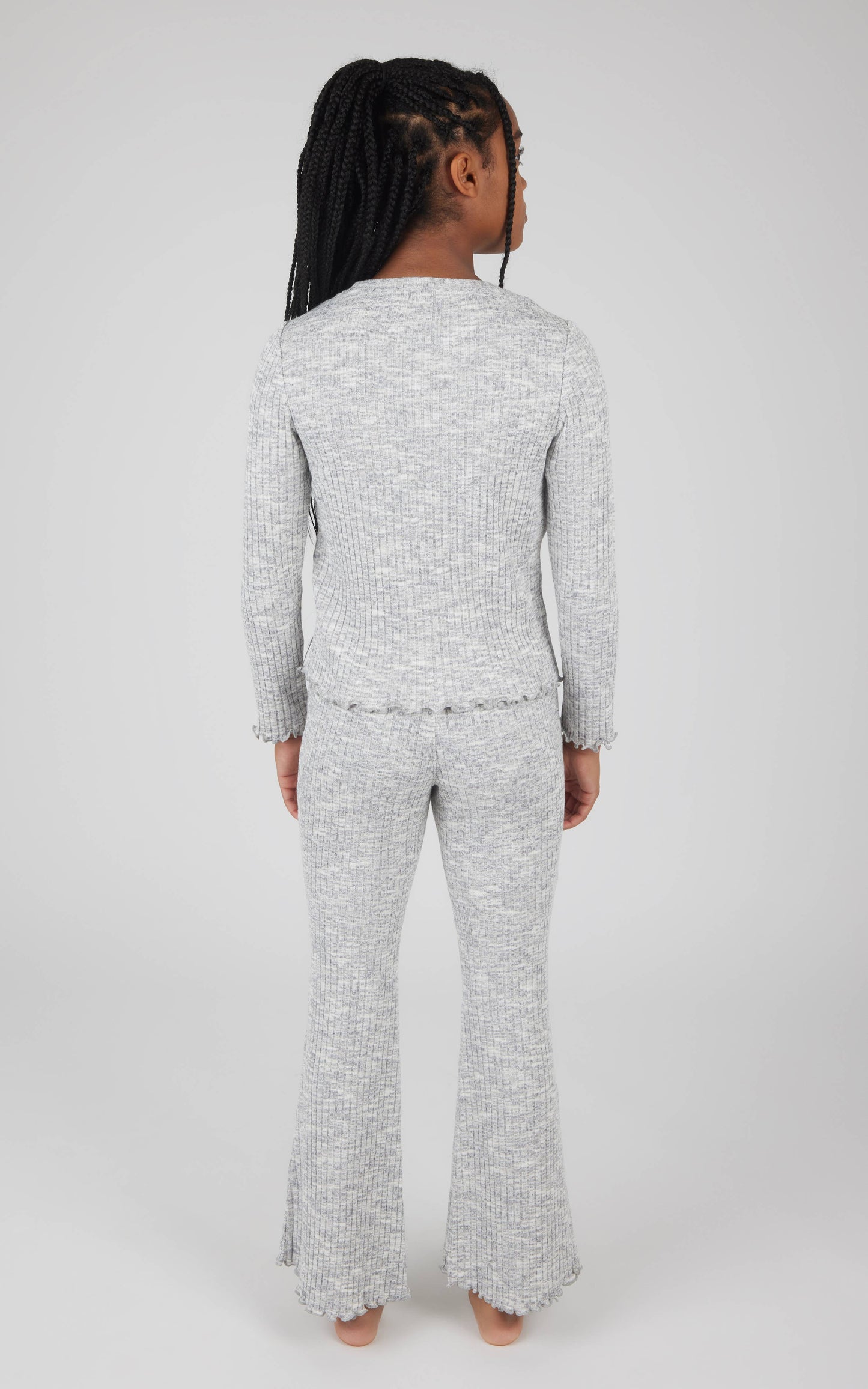 #402 Girls Rib Knit Lettuce Edge Top and Flare Pant - Set