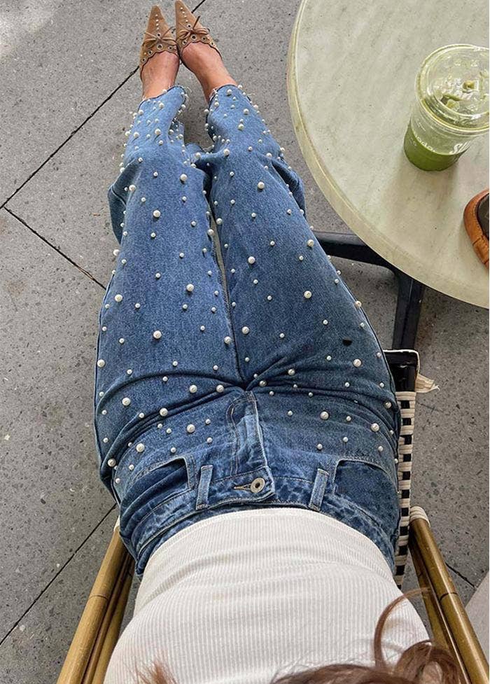 #685 Pearl raw-edge straight jeans