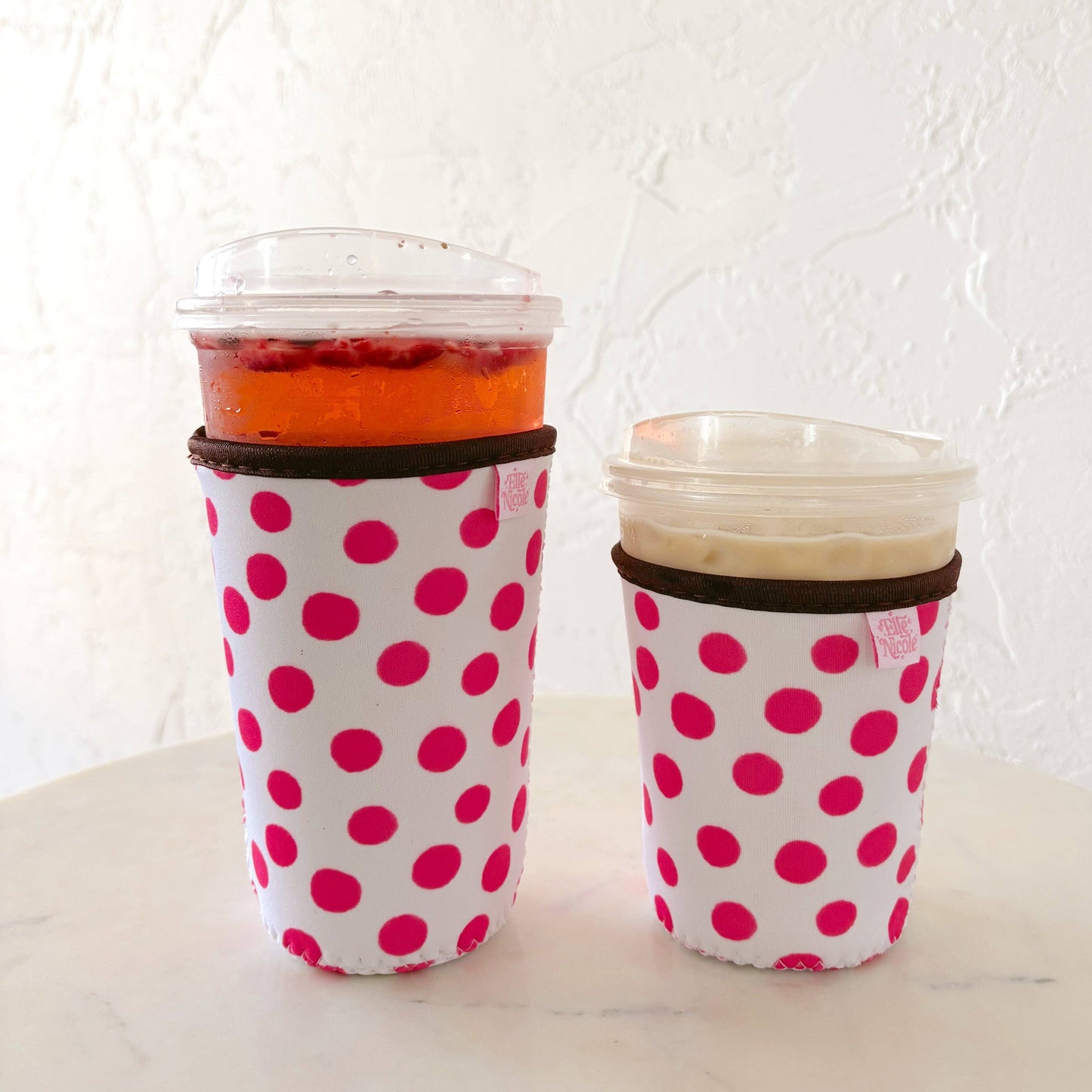 #634 Coffee Cup Cover - Pink Polka Dots