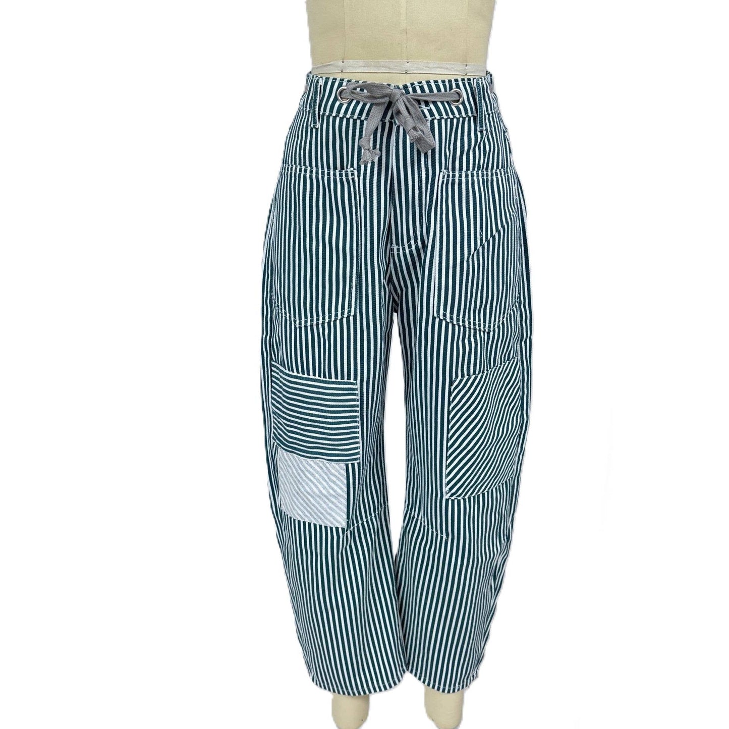 #1069 Trendy Wide-Leg Striped Patchwork Jeans