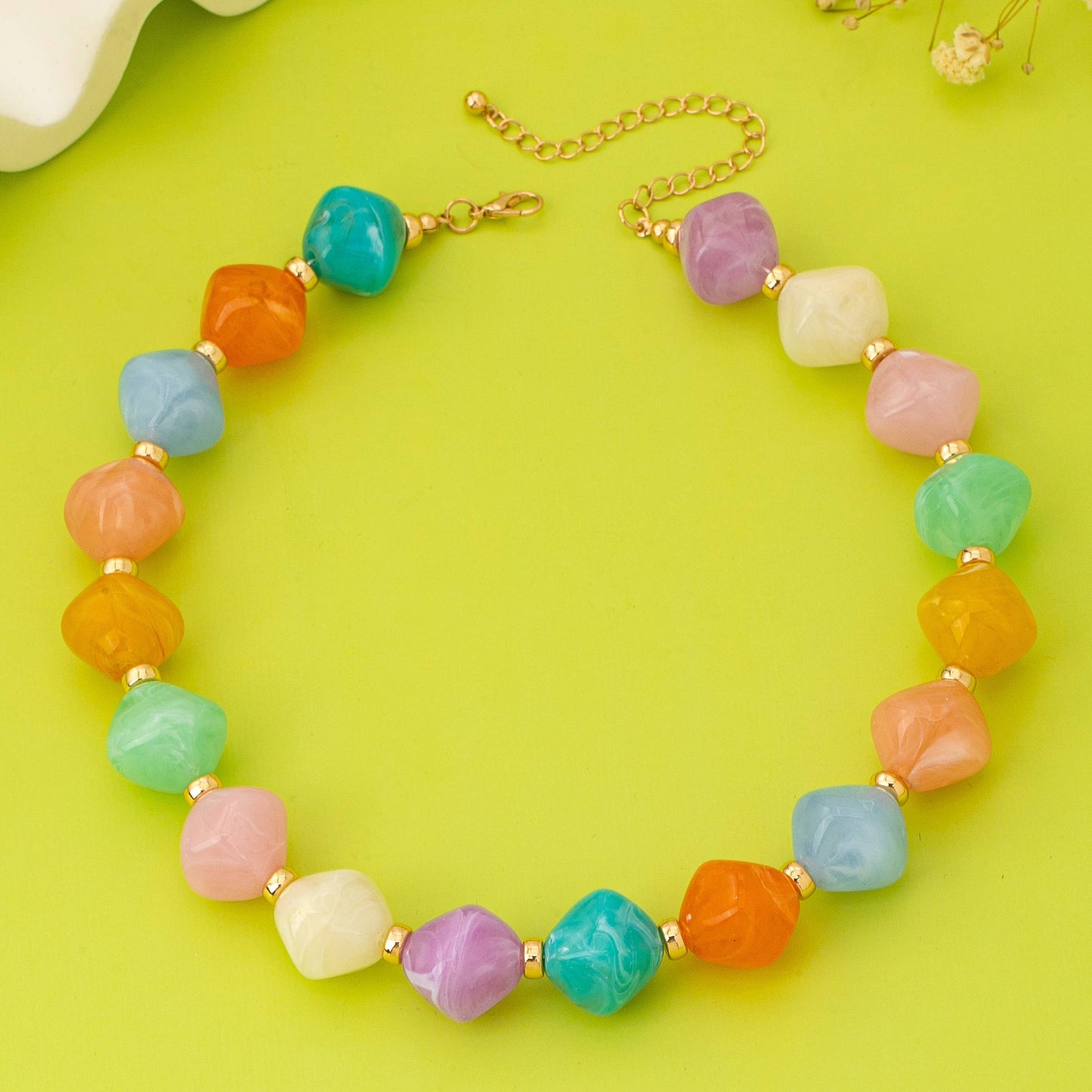 #1091 Multicolor Oversized Faceted Pastel Bead Necklace