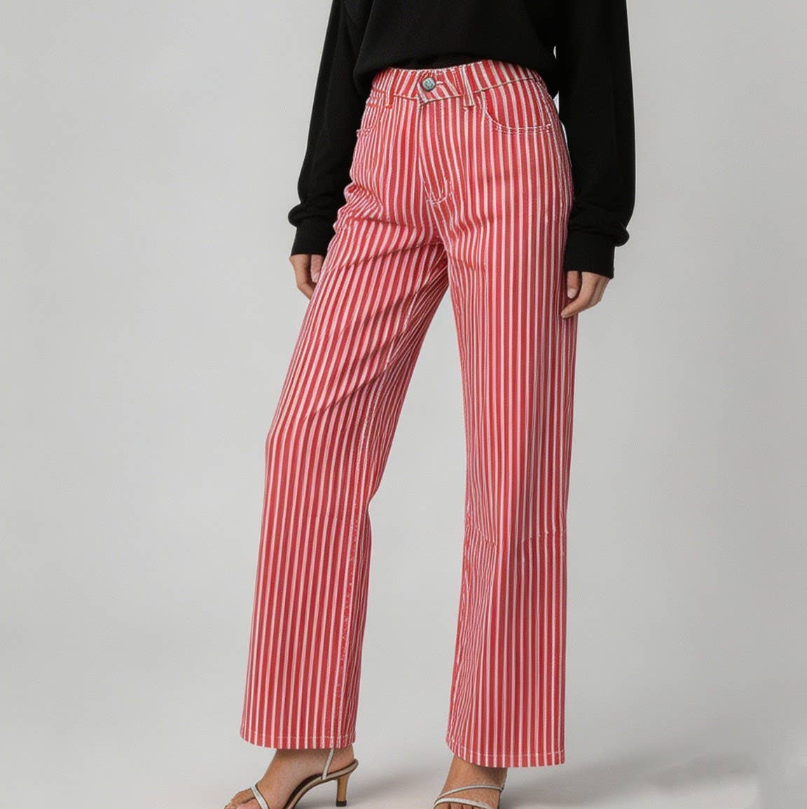 #1068 Pink Striped Straight-Leg Jeans