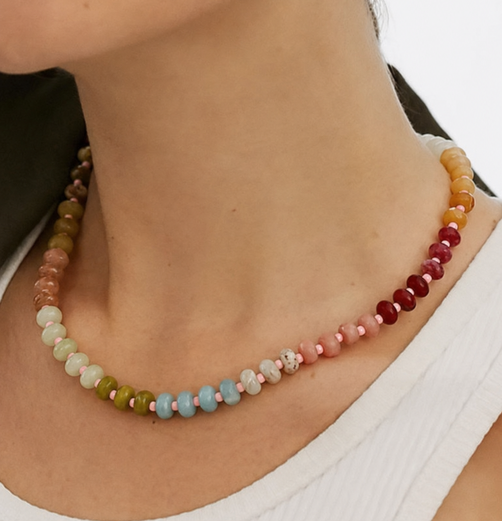 #1111 Natural Stone Semi-Precious Glass Mixed Necklace
