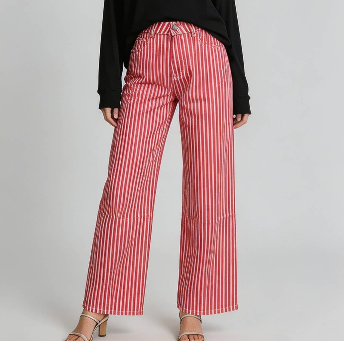 #1068 Pink Striped Straight-Leg Jeans
