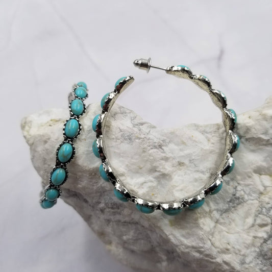 #502 Turquoise Stone Bead Hoop Earrings