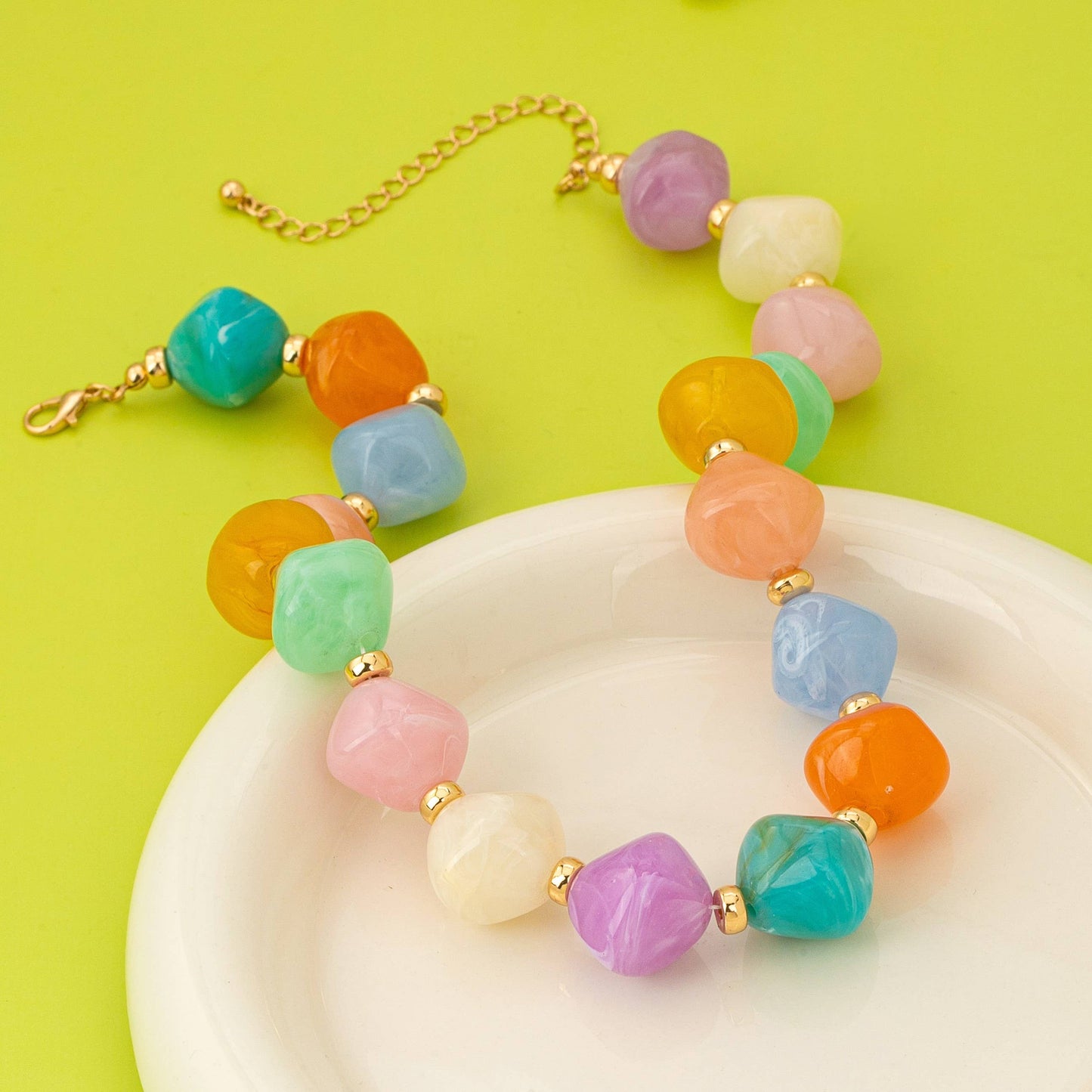#1091 Multicolor Oversized Faceted Pastel Bead Necklace