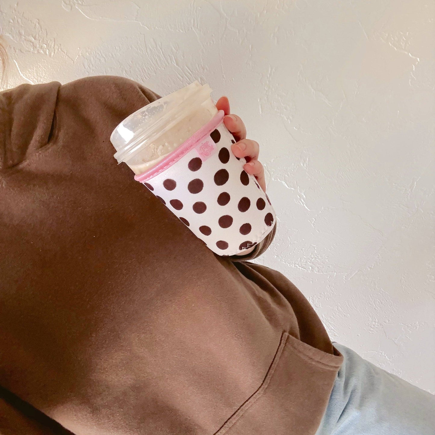 #632 Coffee Cup Cover - Brown Polka Dots