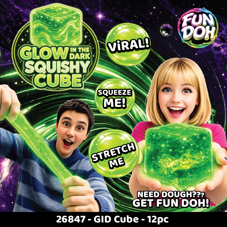 #1023 Fun Doh Glow in the Dark Squishy Sparkle Cube