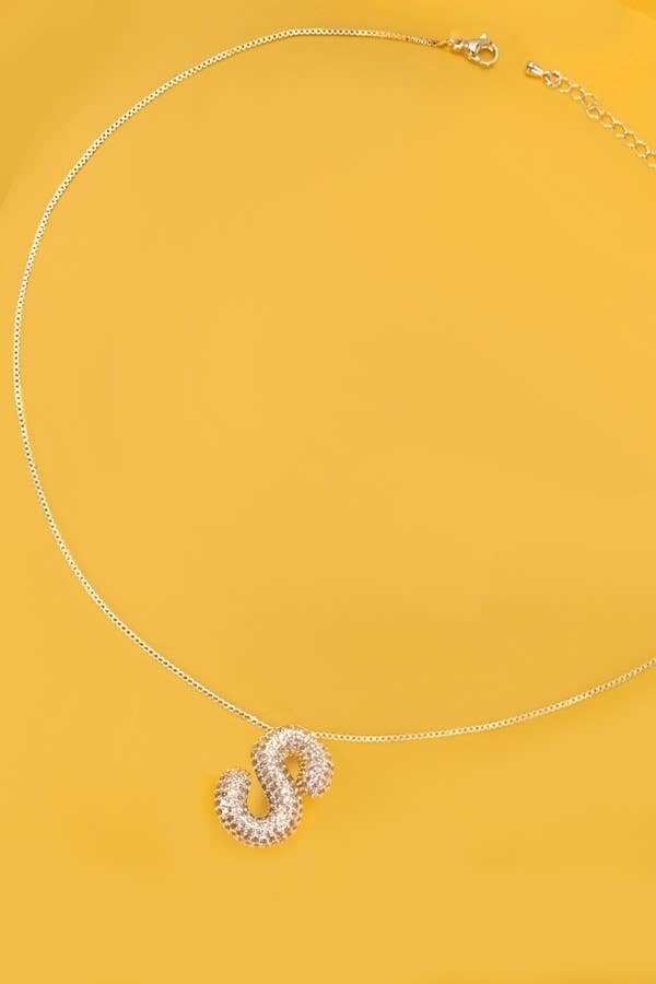 INITIAL PAVE RHINESTONE BUBBLE BALLOON NECKLACE