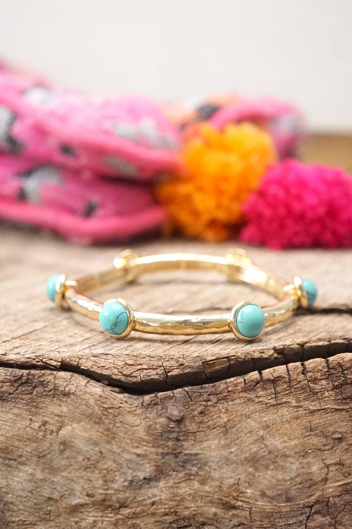 #404 Jeweled Golden Bangle with semi precious stone dots