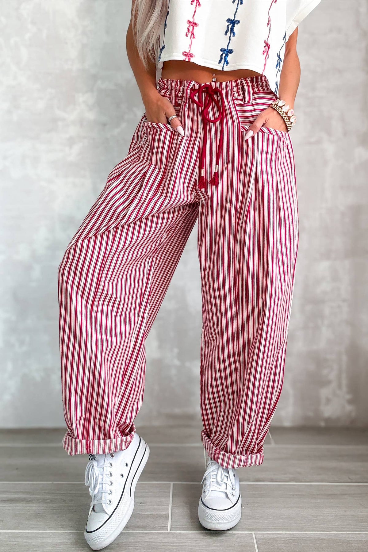 #1172 LDC Stripe Drawstring Casual Loose Pants