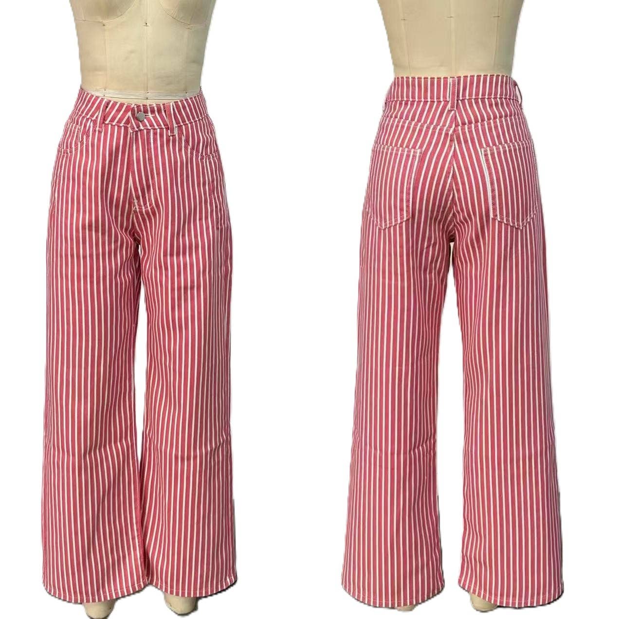 #1068 Pink Striped Straight-Leg Jeans