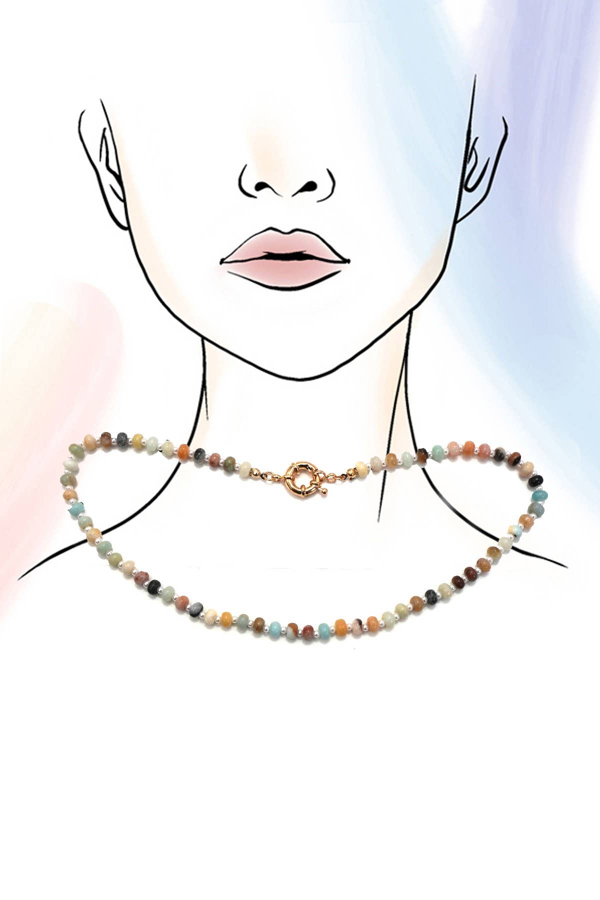 NATURAL STONE CHARM  SPRING CLASP BEADED NECKLACE | 40NK9467
