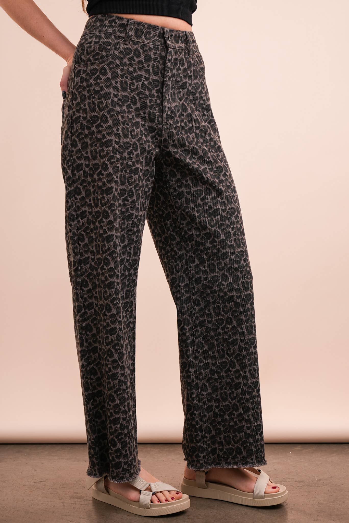 #329 Leopard Printed Marine Straight Jeans